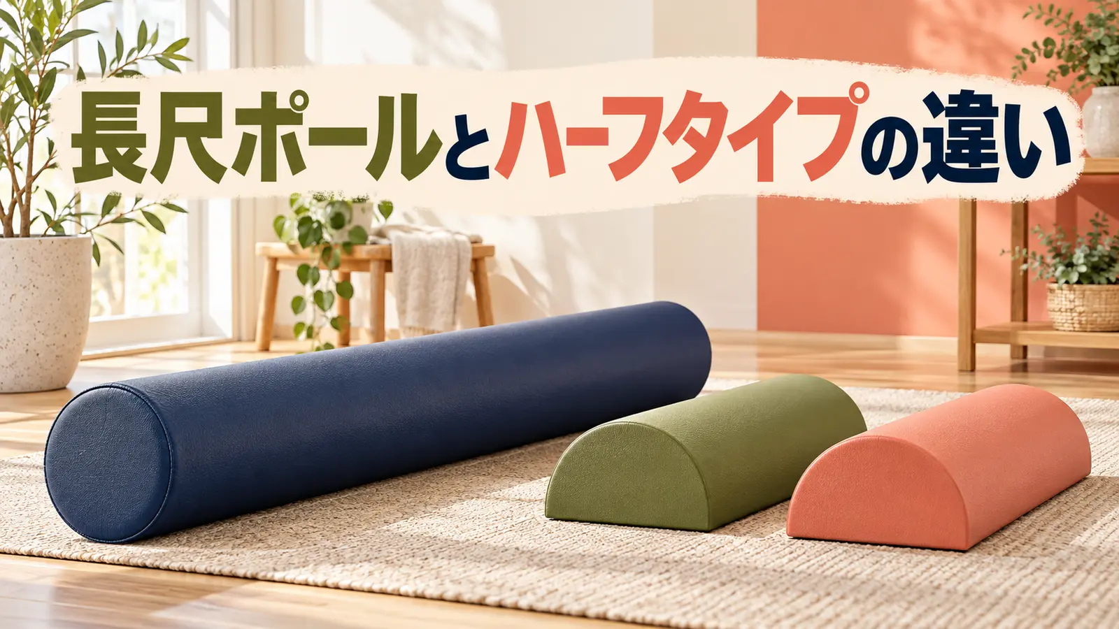 長尺ポールとハーフタイプの違い 丸い長尺ポールと底面が平らなハーフタイプ二本を並べた比較図