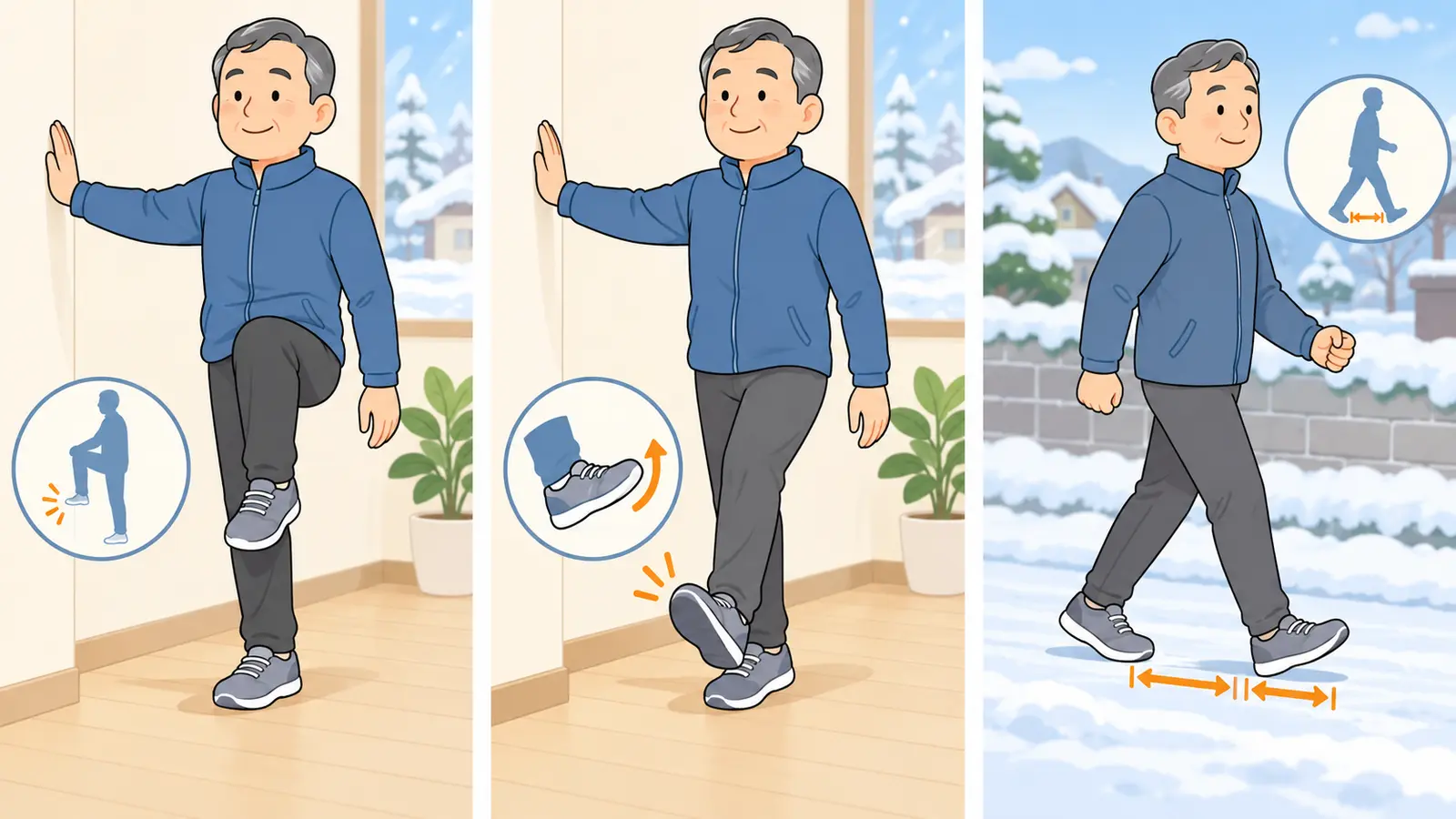 雪道を安全に歩くための運動に備える運動