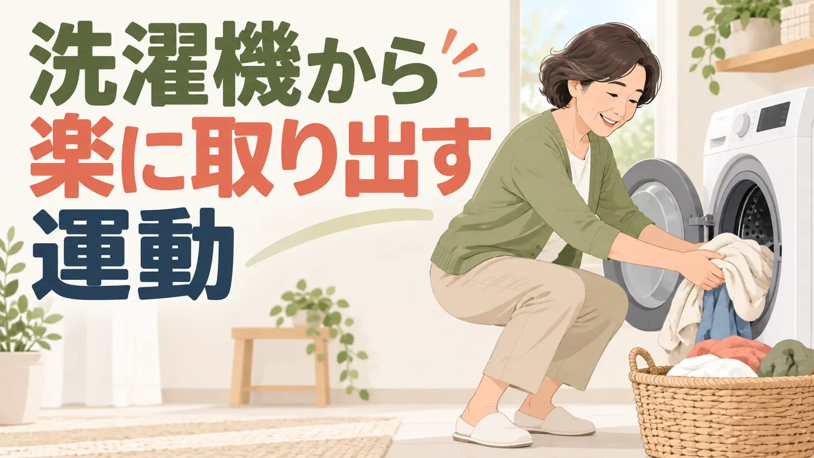 洗濯機から洗濯物を取り出す運動のイメージ