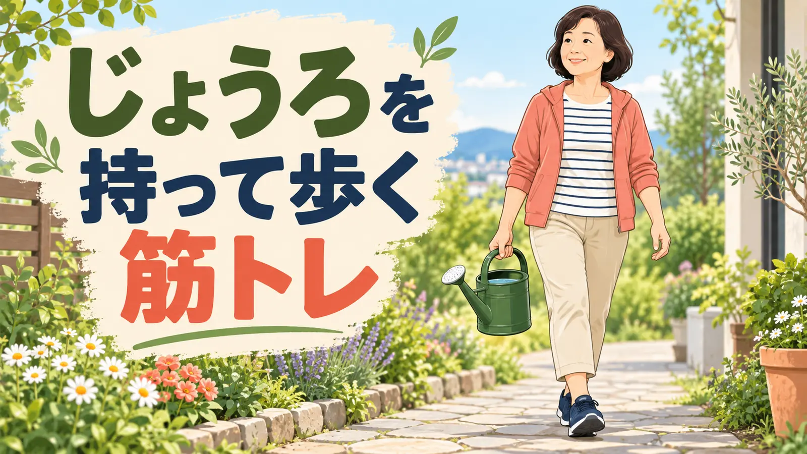 じょうろを持って庭を歩く中高年向け筋トレのアイキャッチ