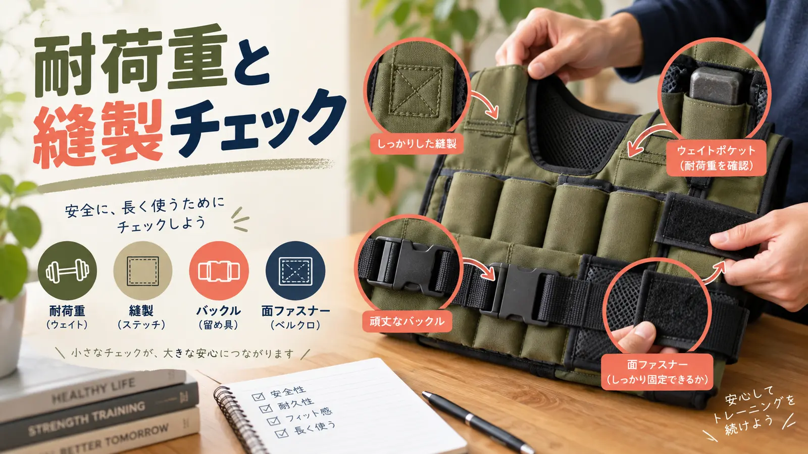 ウェイトベストの耐荷重と縫製チェック