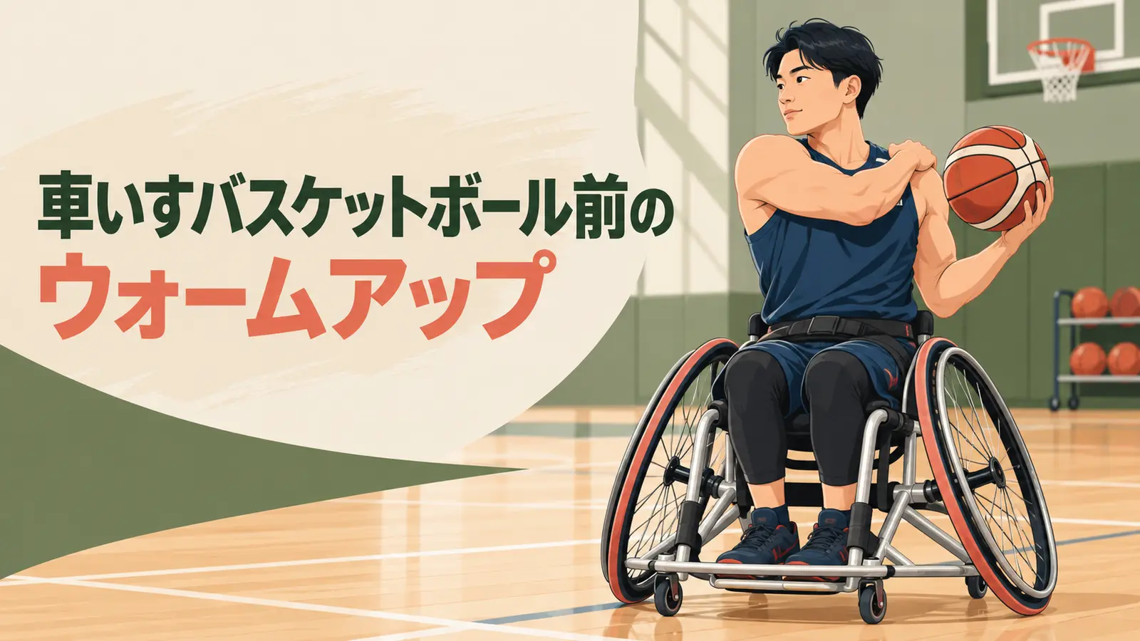 車いすバスケットボール前にウォームアップを行う様子