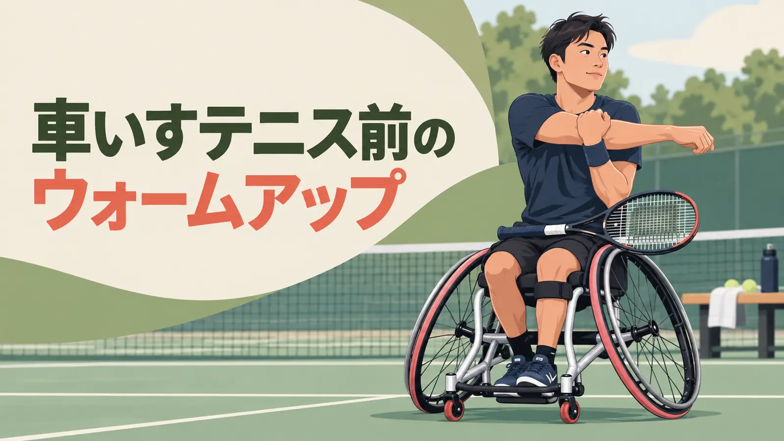 車いすテニス前にウォームアップを行う様子