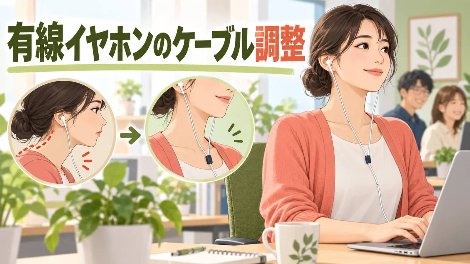 有線イヤホンを無理なく使う配置