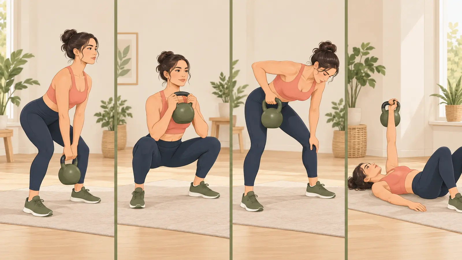 女性向けケトルベルメニューで行う4種目の構成イラスト