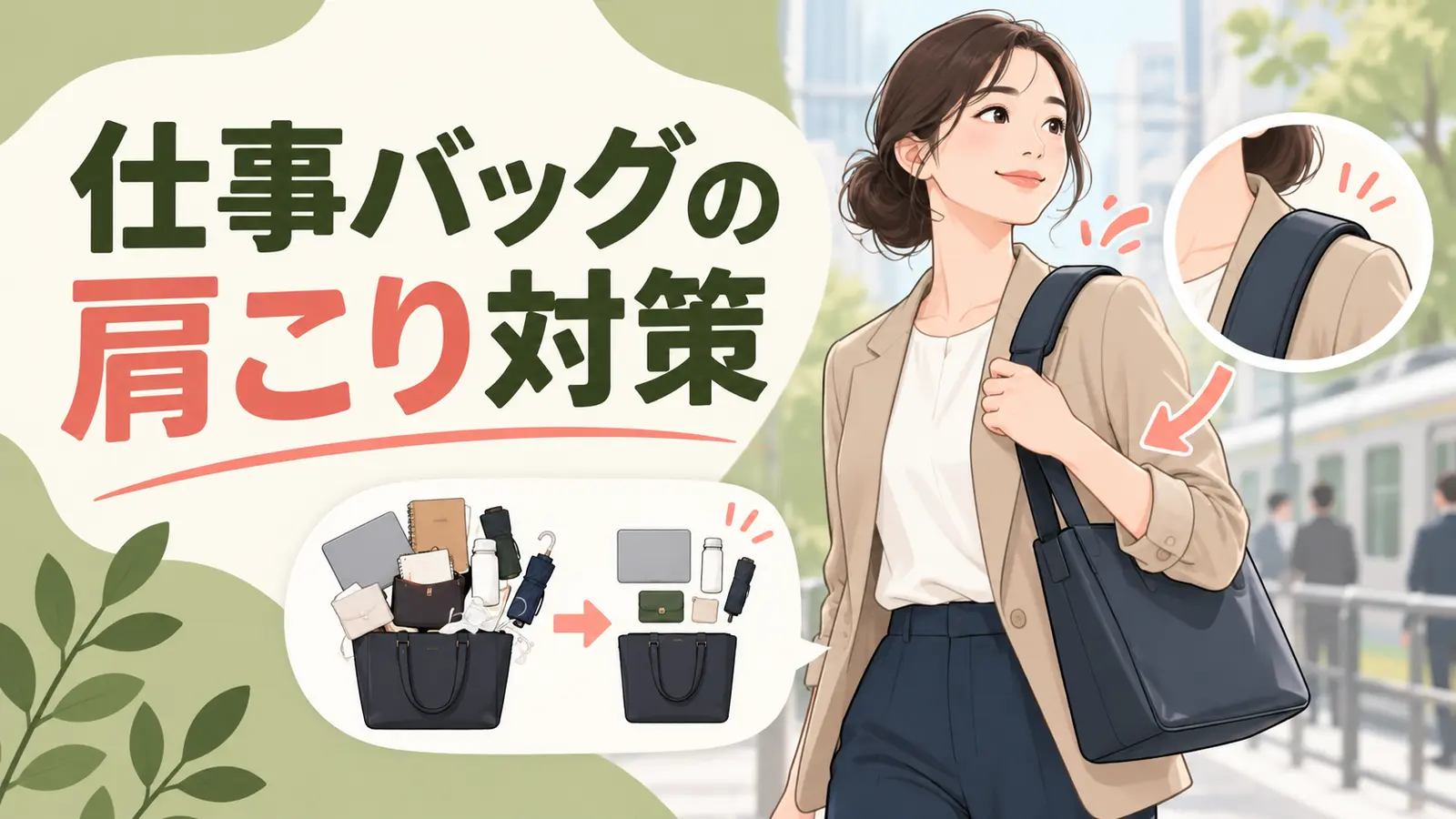 荷物を減らして肩掛けバッグを身体へ近づける通勤者