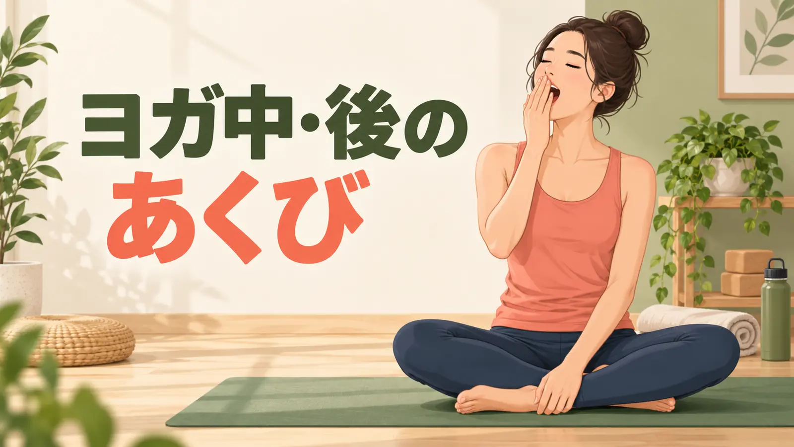 ヨガ中・ヨガ後のあくびを解説するイラスト