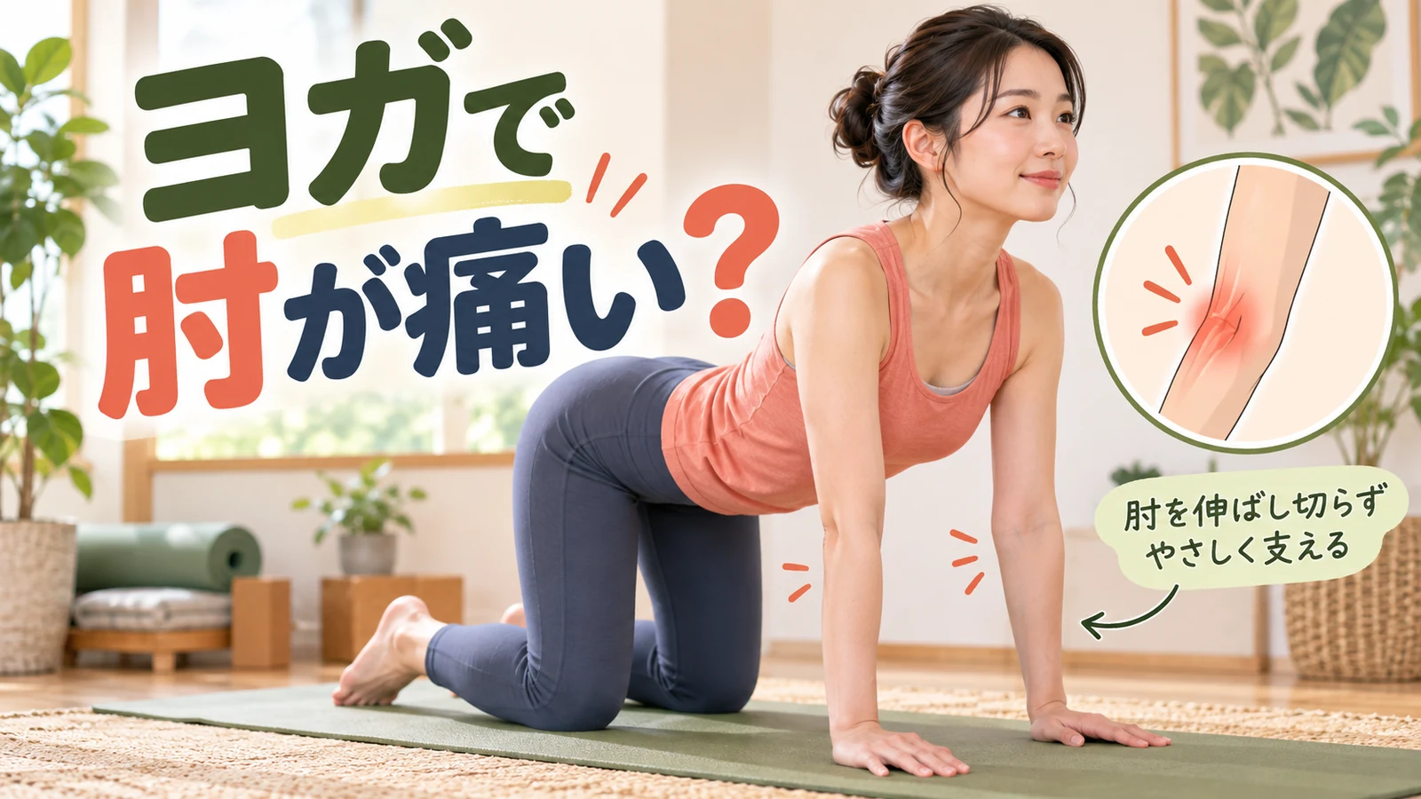 ヨガで肘が痛いを解説するアイキャッチ