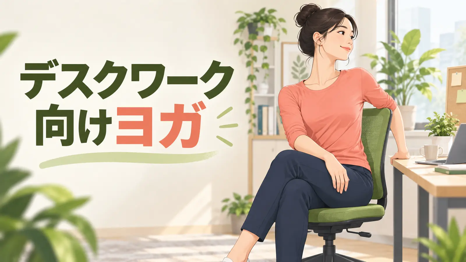 デスクワーク向けヨガを解説するイラスト