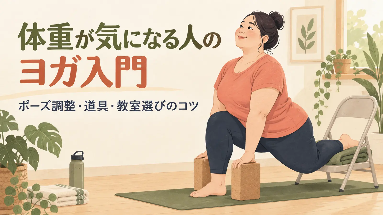 椅子とブロックを使ってヨガを行う初心者