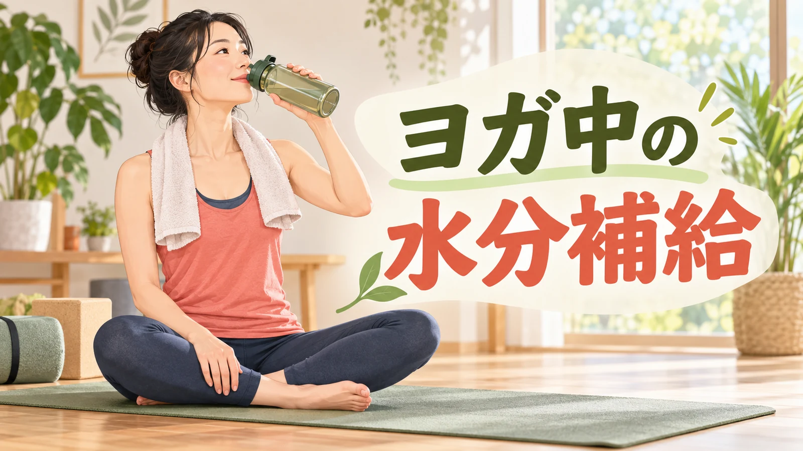 ヨガ中の水分補給を解説するアイキャッチ