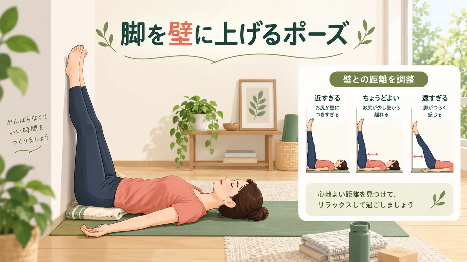 脚を壁に上げるポーズ 脚を壁に上げるポーズのフォーム