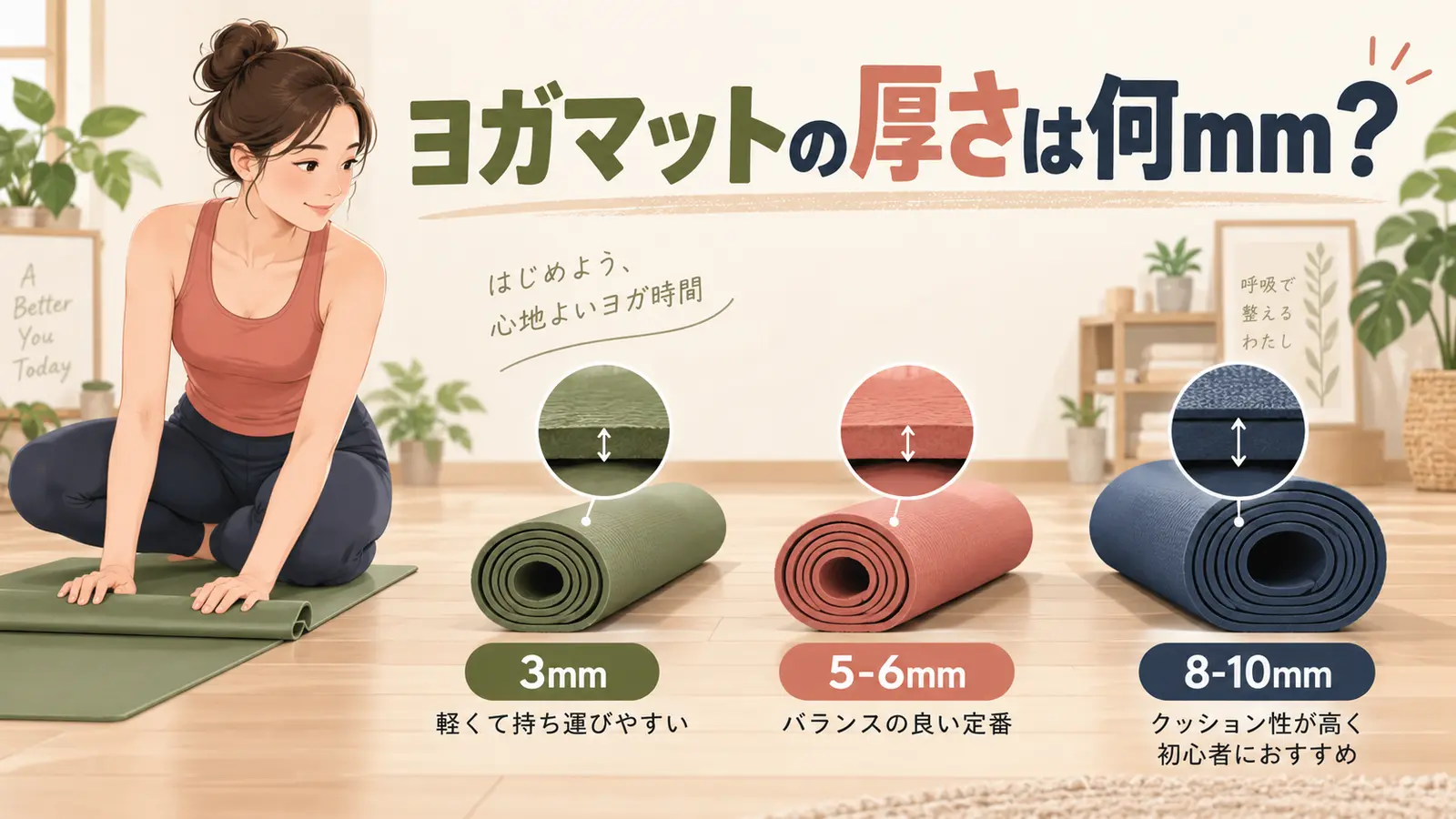初心者向けヨガマットの厚さ比較