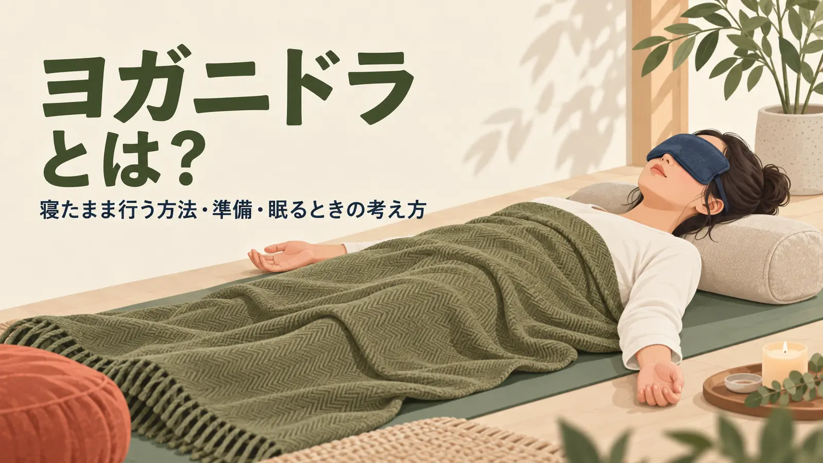 毛布とアイピローを使って仰向けで休む様子