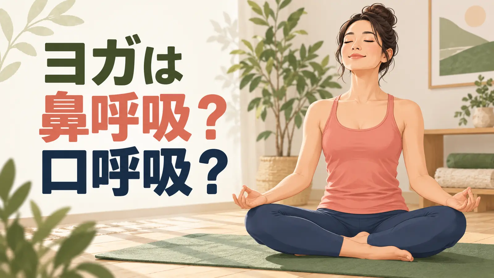 ヨガの鼻呼吸と口呼吸を解説するイラスト