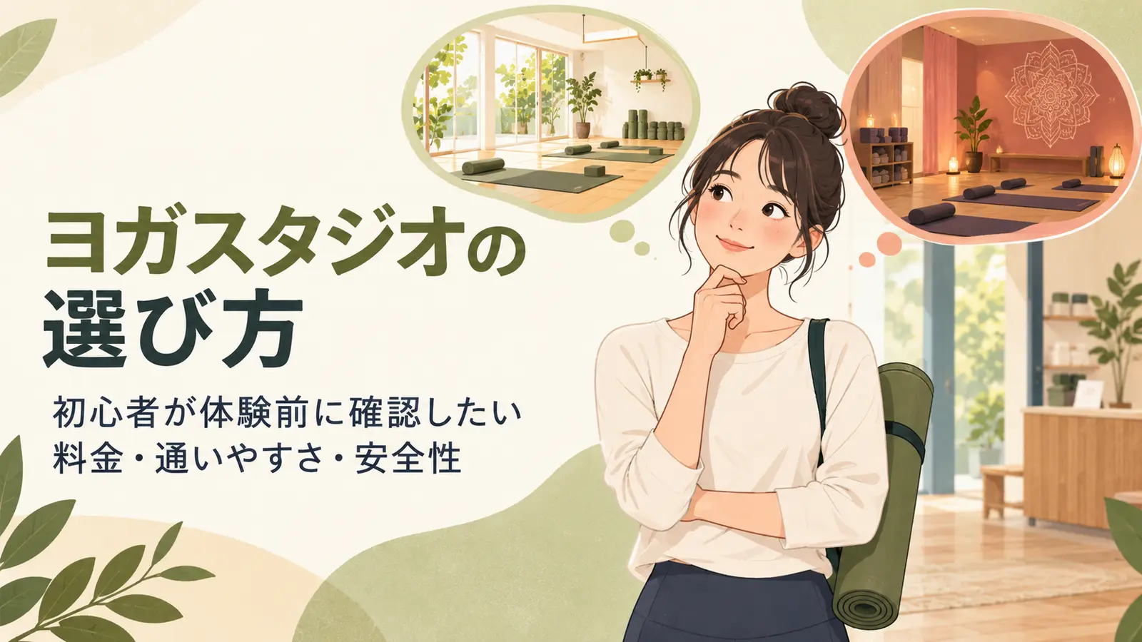 初心者がヨガスタジオの環境を比較する様子